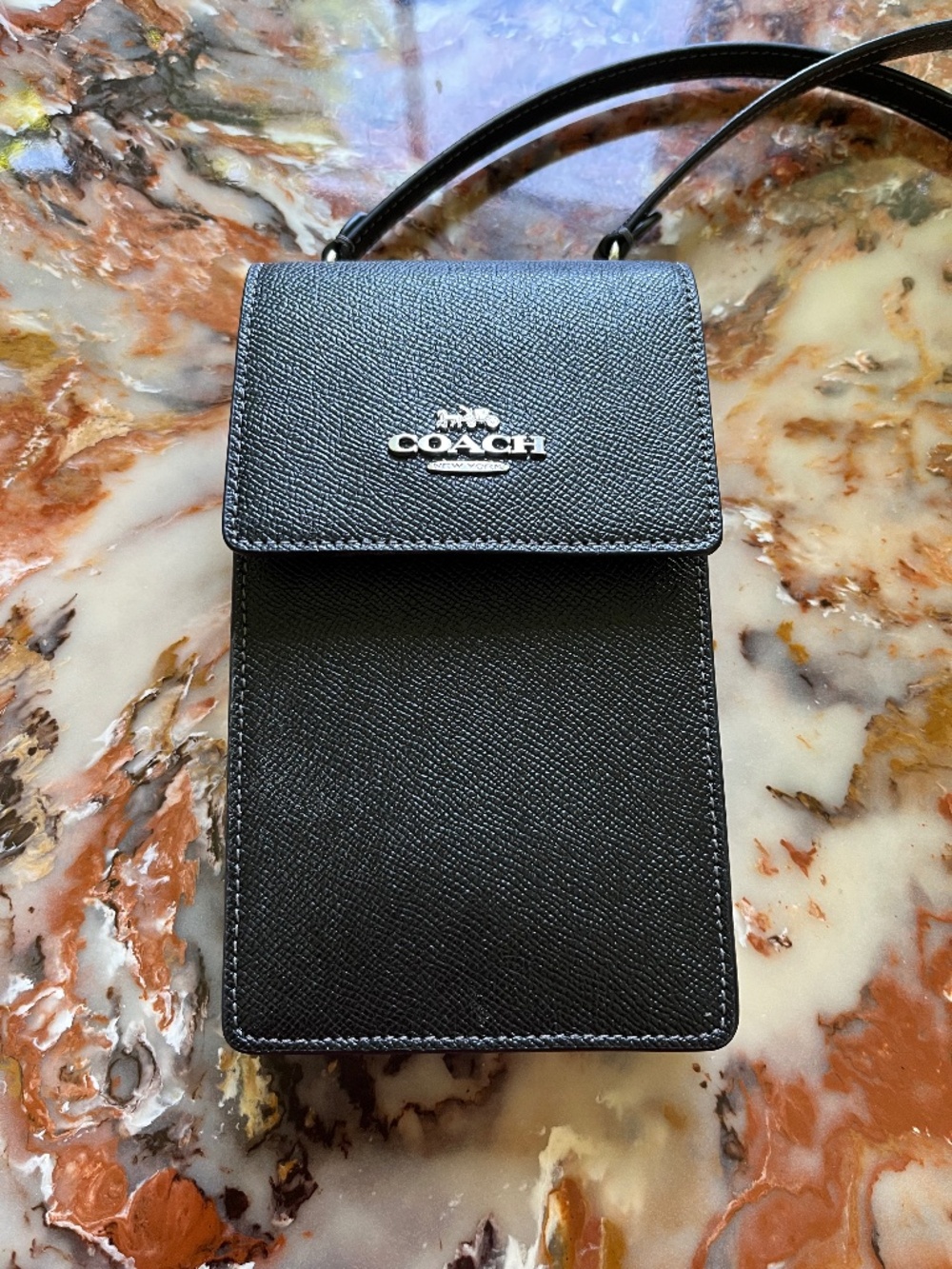 Coach Black Pebbled Leather Mini Crossbody Phone Bag Barely Used